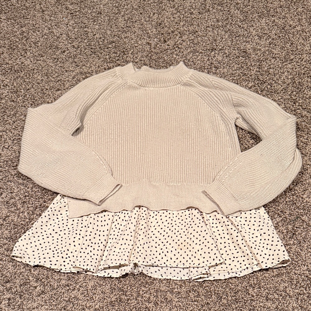 Blu Pepper Cream Knit Sweater with Polka Dot Ruffle Hem Sz. M